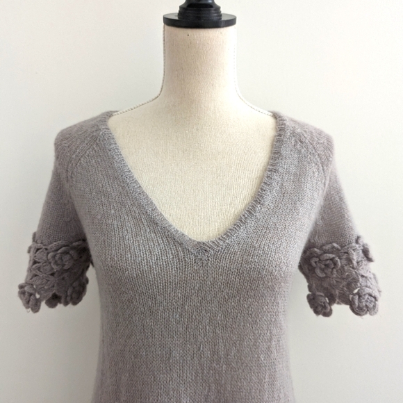 Angora Mohair Manoush crochet floral applique sweater dress Sz M - Picture 3 of 12